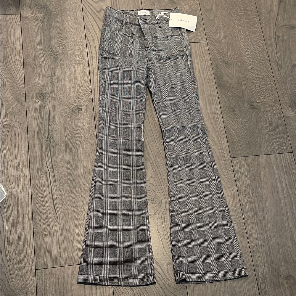 Frame Denim Gray Plaid Boot Cut Pants